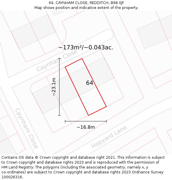 64, CAYNHAM CLOSE, REDDITCH, B98 0JF: Plot and title map