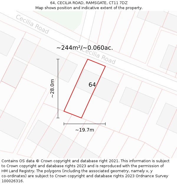 64, CECILIA ROAD, RAMSGATE, CT11 7DZ: Plot and title map