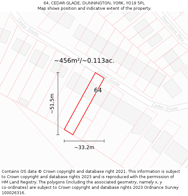 64, CEDAR GLADE, DUNNINGTON, YORK, YO19 5PL: Plot and title map