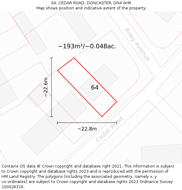 64, CEDAR ROAD, DONCASTER, DN4 9HR: Plot and title map