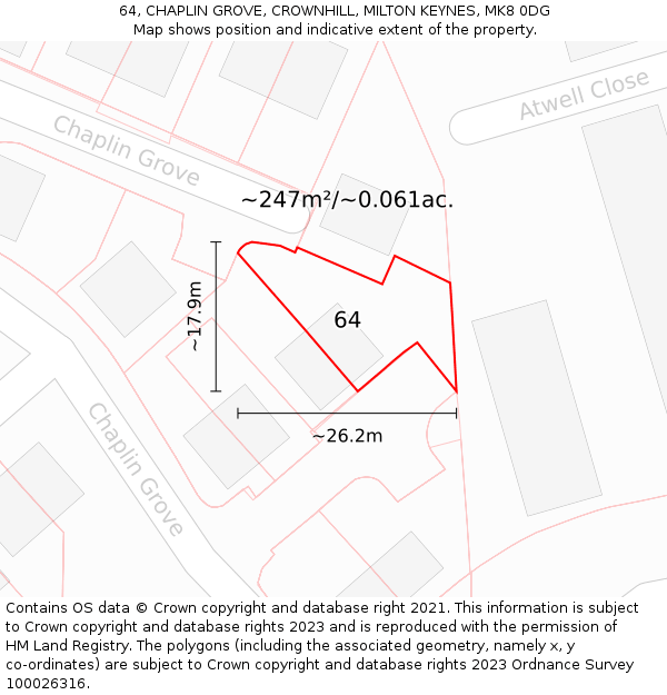 64, CHAPLIN GROVE, CROWNHILL, MILTON KEYNES, MK8 0DG: Plot and title map