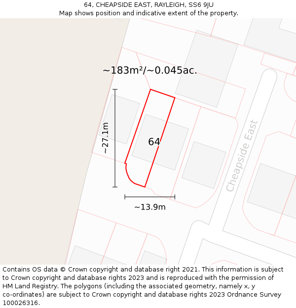 64, CHEAPSIDE EAST, RAYLEIGH, SS6 9JU: Plot and title map