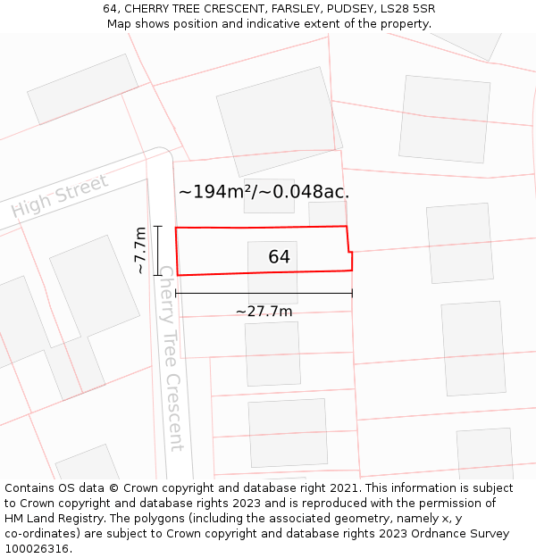 64, CHERRY TREE CRESCENT, FARSLEY, PUDSEY, LS28 5SR: Plot and title map