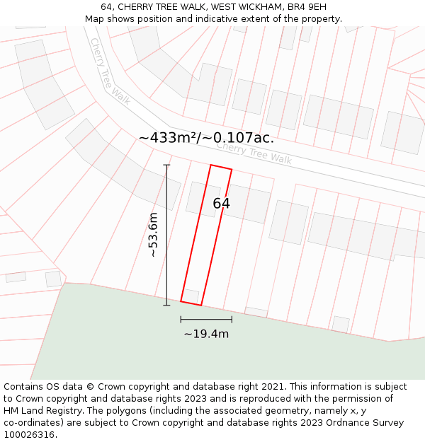 64, CHERRY TREE WALK, WEST WICKHAM, BR4 9EH: Plot and title map