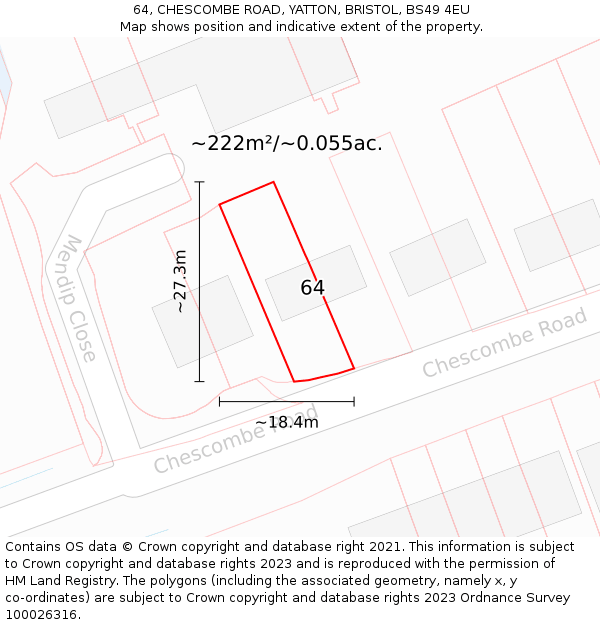 64, CHESCOMBE ROAD, YATTON, BRISTOL, BS49 4EU: Plot and title map