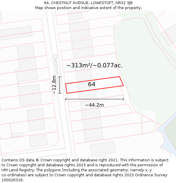 64, CHESTNUT AVENUE, LOWESTOFT, NR32 3JB: Plot and title map
