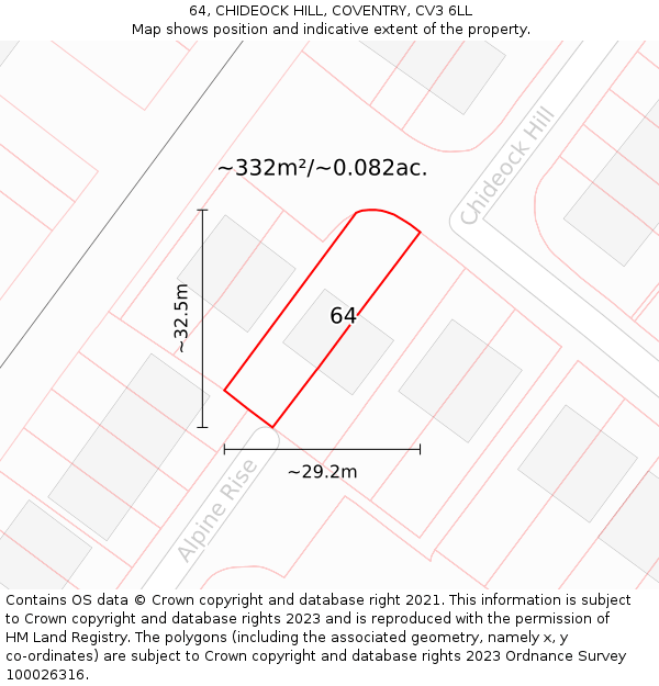 64, CHIDEOCK HILL, COVENTRY, CV3 6LL: Plot and title map
