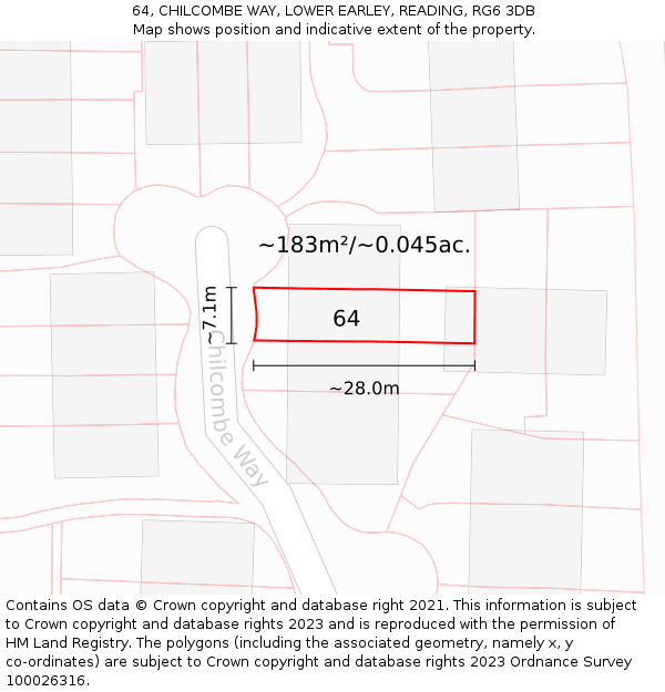 64, CHILCOMBE WAY, LOWER EARLEY, READING, RG6 3DB: Plot and title map