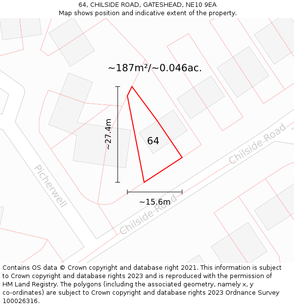 64, CHILSIDE ROAD, GATESHEAD, NE10 9EA: Plot and title map