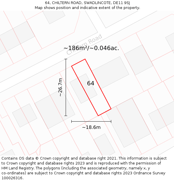 64, CHILTERN ROAD, SWADLINCOTE, DE11 9SJ: Plot and title map