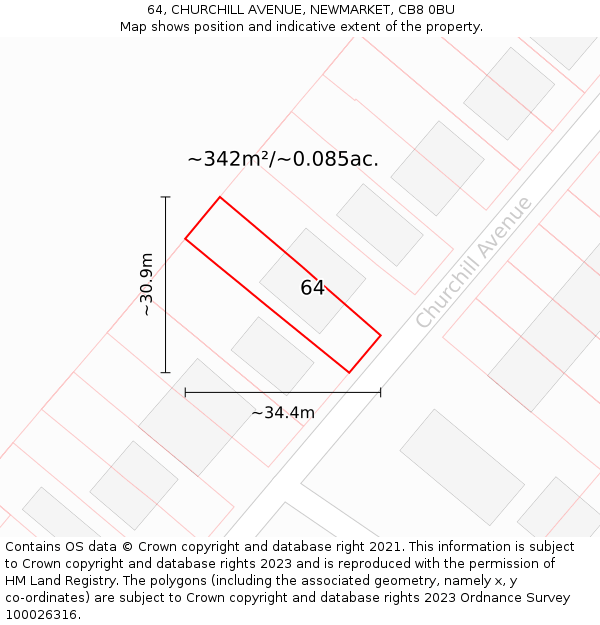 64, CHURCHILL AVENUE, NEWMARKET, CB8 0BU: Plot and title map