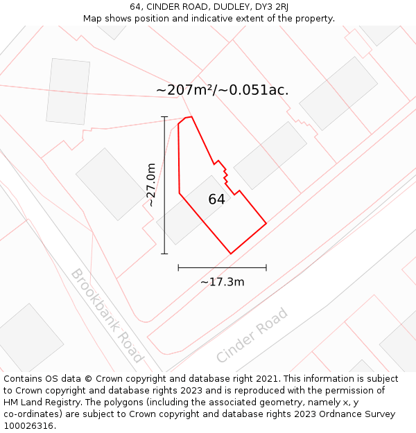 64, CINDER ROAD, DUDLEY, DY3 2RJ: Plot and title map