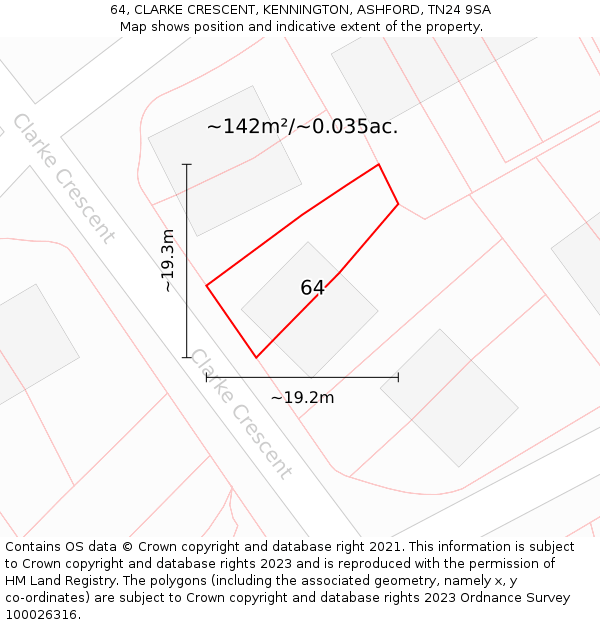 64, CLARKE CRESCENT, KENNINGTON, ASHFORD, TN24 9SA: Plot and title map