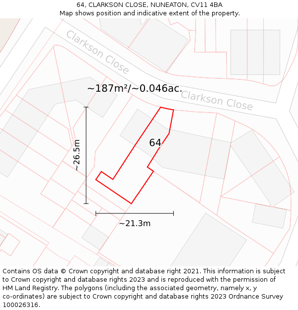 64, CLARKSON CLOSE, NUNEATON, CV11 4BA: Plot and title map