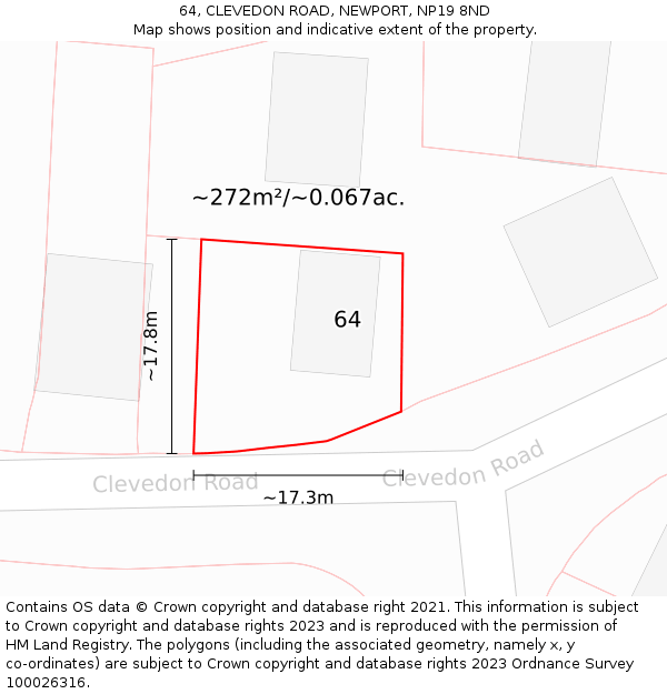 64, CLEVEDON ROAD, NEWPORT, NP19 8ND: Plot and title map