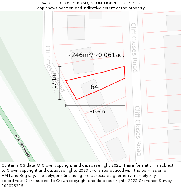 64, CLIFF CLOSES ROAD, SCUNTHORPE, DN15 7HU: Plot and title map