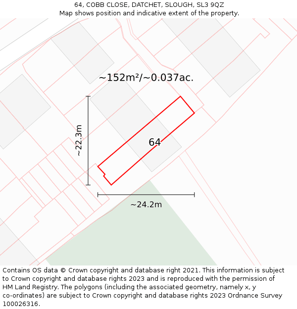 64, COBB CLOSE, DATCHET, SLOUGH, SL3 9QZ: Plot and title map