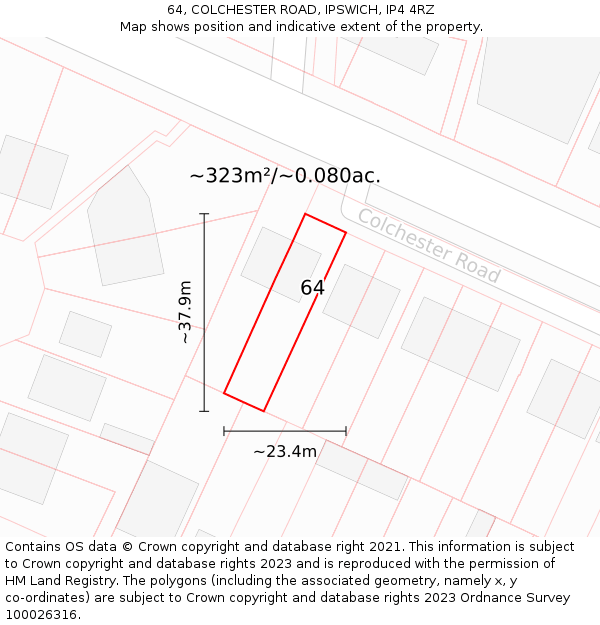 64, COLCHESTER ROAD, IPSWICH, IP4 4RZ: Plot and title map