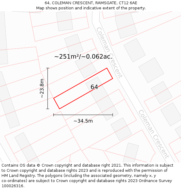 64, COLEMAN CRESCENT, RAMSGATE, CT12 6AE: Plot and title map