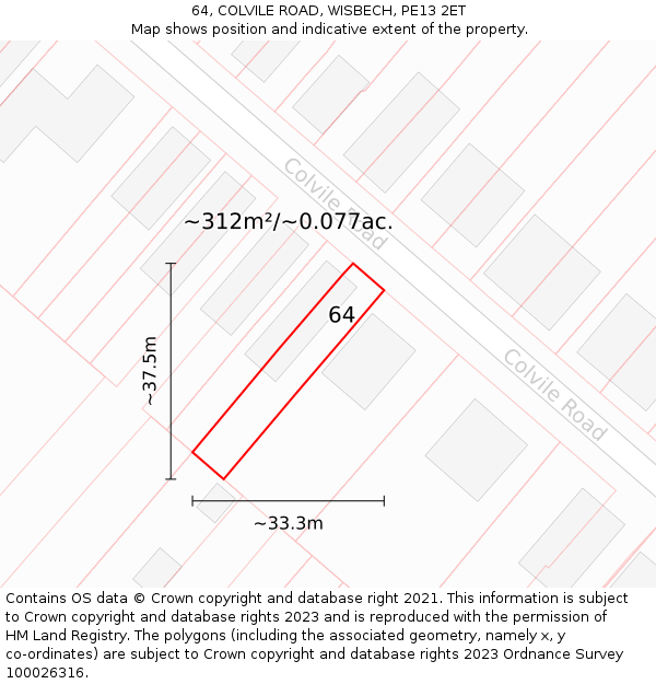 64, COLVILE ROAD, WISBECH, PE13 2ET: Plot and title map