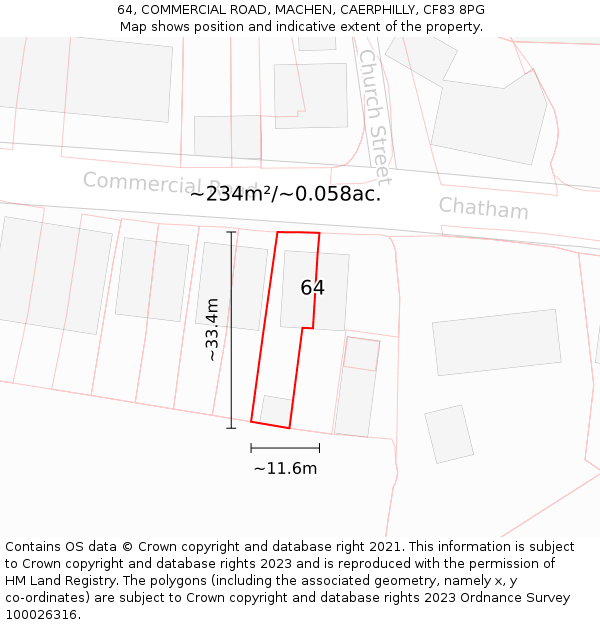 64, COMMERCIAL ROAD, MACHEN, CAERPHILLY, CF83 8PG: Plot and title map