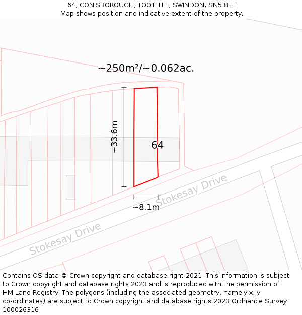 64, CONISBOROUGH, TOOTHILL, SWINDON, SN5 8ET: Plot and title map