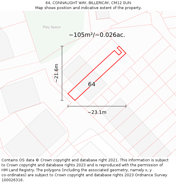 64, CONNAUGHT WAY, BILLERICAY, CM12 0UN: Plot and title map