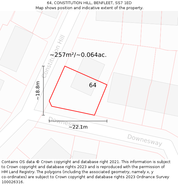 64, CONSTITUTION HILL, BENFLEET, SS7 1ED: Plot and title map