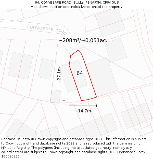 64, CONYBEARE ROAD, SULLY, PENARTH, CF64 5US: Plot and title map