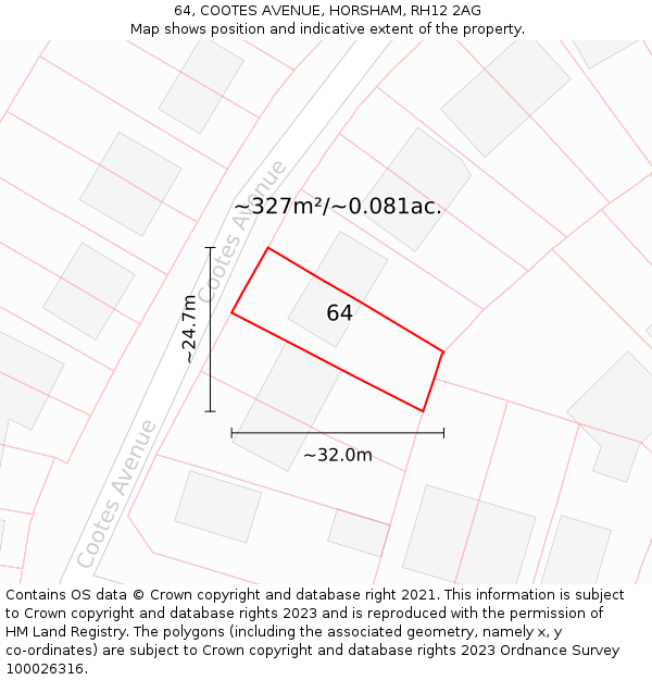 64, COOTES AVENUE, HORSHAM, RH12 2AG: Plot and title map