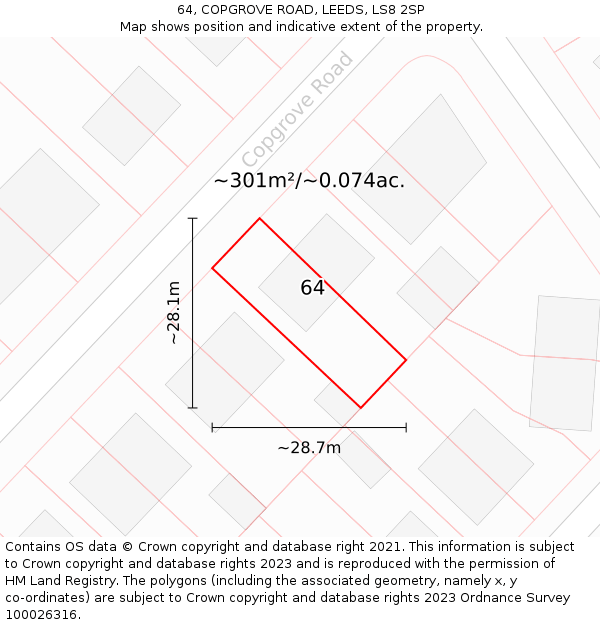 64, COPGROVE ROAD, LEEDS, LS8 2SP: Plot and title map