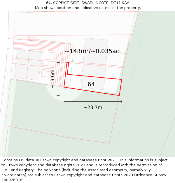 64, COPPICE SIDE, SWADLINCOTE, DE11 9AA: Plot and title map