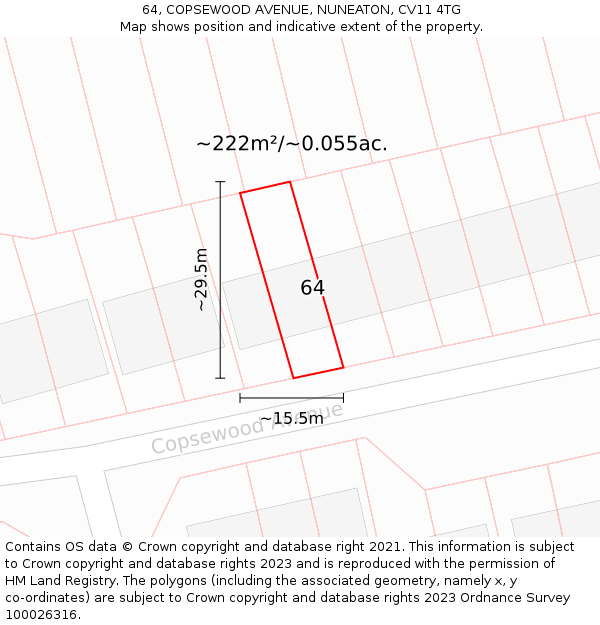 64, COPSEWOOD AVENUE, NUNEATON, CV11 4TG: Plot and title map