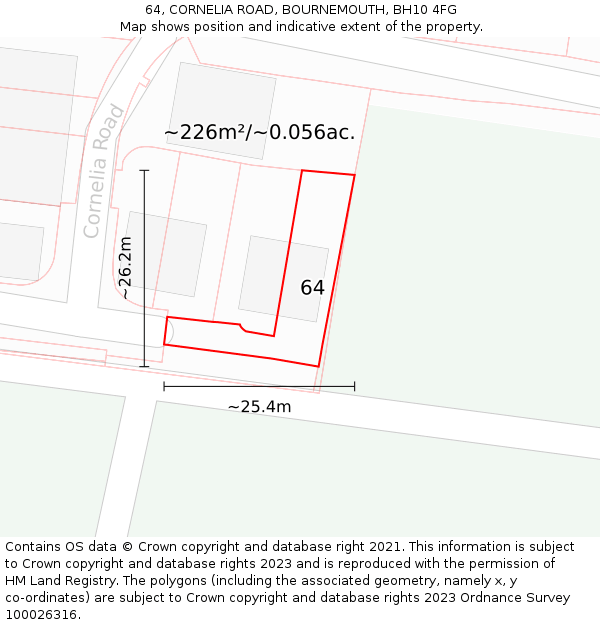 64, CORNELIA ROAD, BOURNEMOUTH, BH10 4FG: Plot and title map