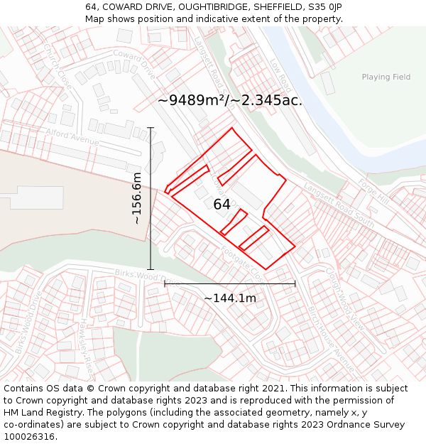 64, COWARD DRIVE, OUGHTIBRIDGE, SHEFFIELD, S35 0JP: Plot and title map