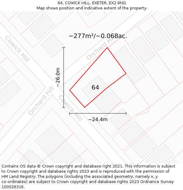 64, COWICK HILL, EXETER, EX2 9NG: Plot and title map