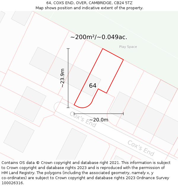 64, COXS END, OVER, CAMBRIDGE, CB24 5TZ: Plot and title map