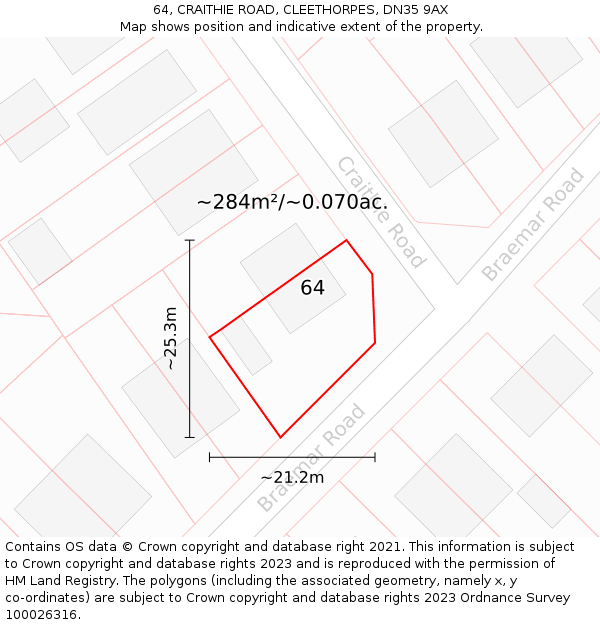 64, CRAITHIE ROAD, CLEETHORPES, DN35 9AX: Plot and title map