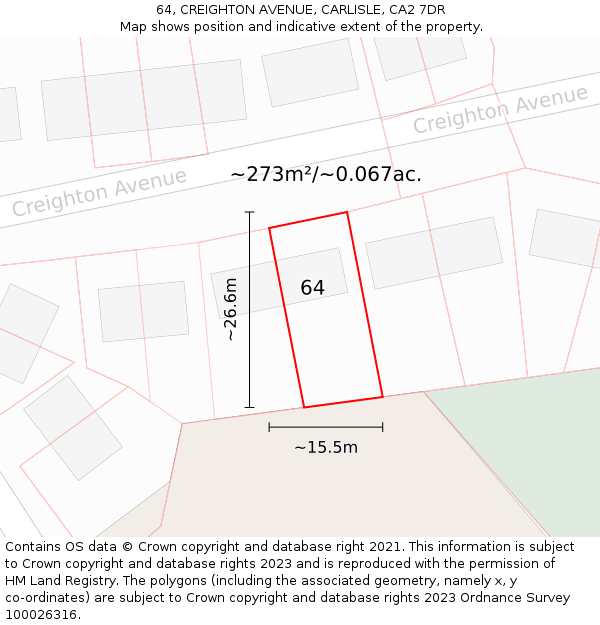 64, CREIGHTON AVENUE, CARLISLE, CA2 7DR: Plot and title map