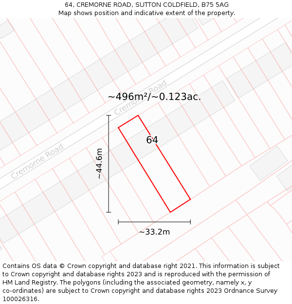 64, CREMORNE ROAD, SUTTON COLDFIELD, B75 5AG: Plot and title map