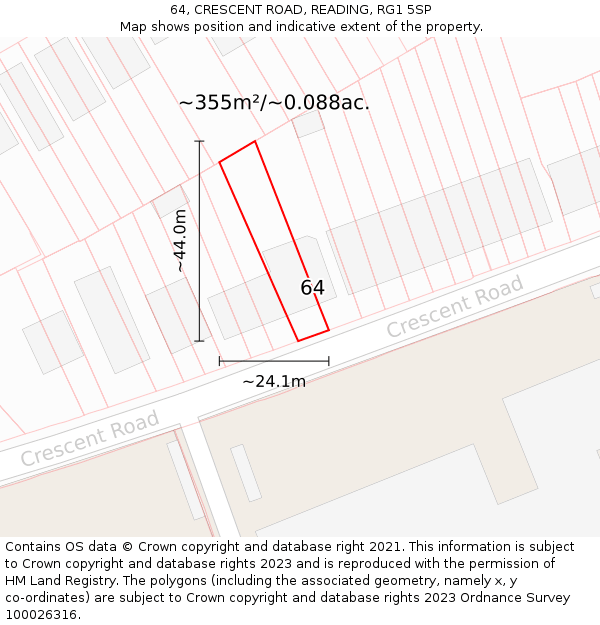 64, CRESCENT ROAD, READING, RG1 5SP: Plot and title map