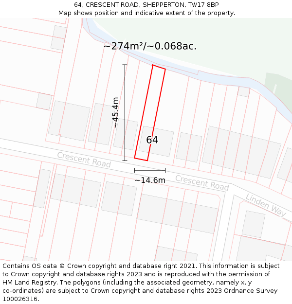 64, CRESCENT ROAD, SHEPPERTON, TW17 8BP: Plot and title map