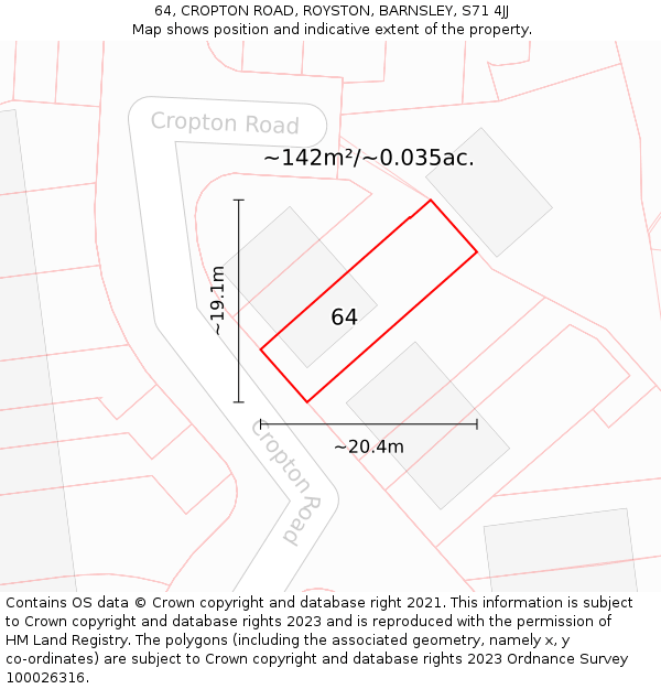 64, CROPTON ROAD, ROYSTON, BARNSLEY, S71 4JJ: Plot and title map