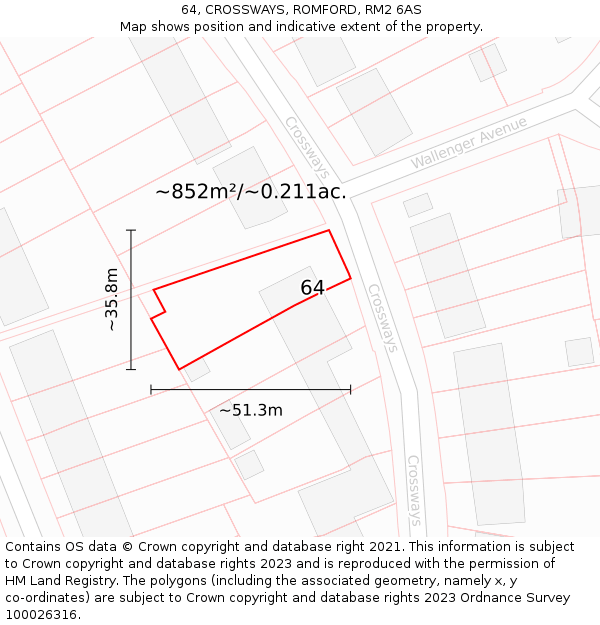 64, CROSSWAYS, ROMFORD, RM2 6AS: Plot and title map