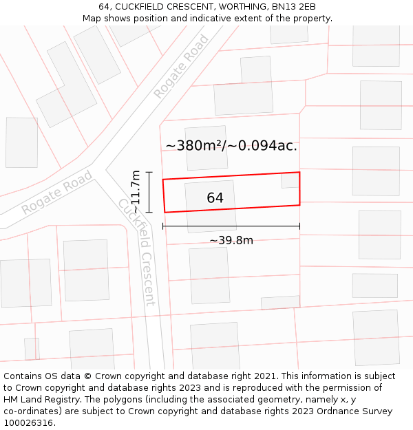 64, CUCKFIELD CRESCENT, WORTHING, BN13 2EB: Plot and title map