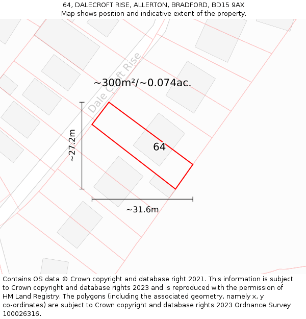 64, DALECROFT RISE, ALLERTON, BRADFORD, BD15 9AX: Plot and title map