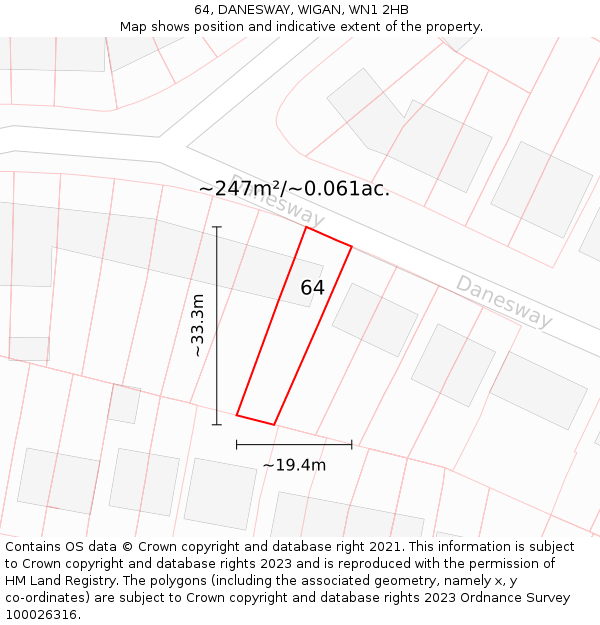 64, DANESWAY, WIGAN, WN1 2HB: Plot and title map