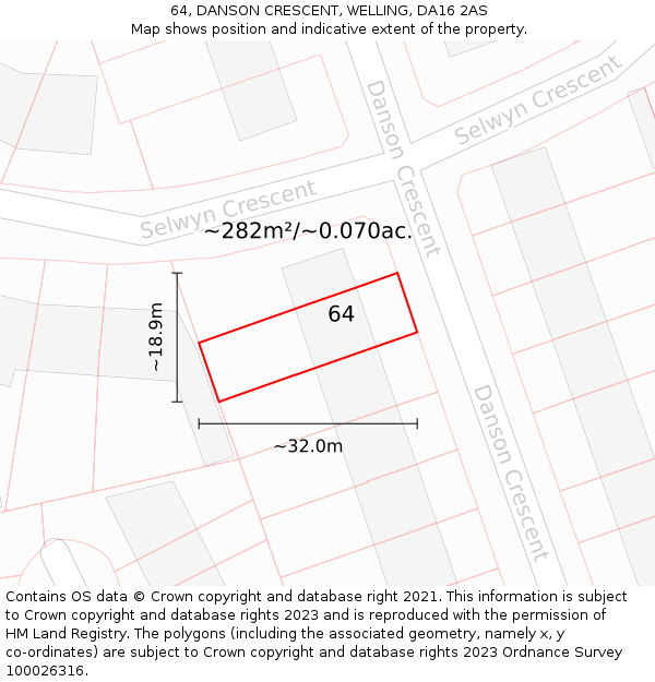 64, DANSON CRESCENT, WELLING, DA16 2AS: Plot and title map