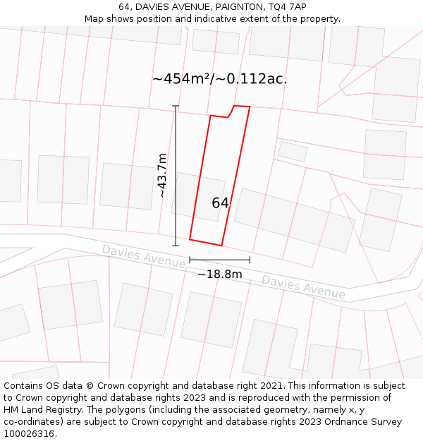 64, DAVIES AVENUE, PAIGNTON, TQ4 7AP: Plot and title map