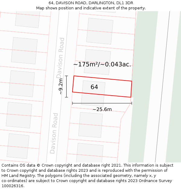 64, DAVISON ROAD, DARLINGTON, DL1 3DR: Plot and title map